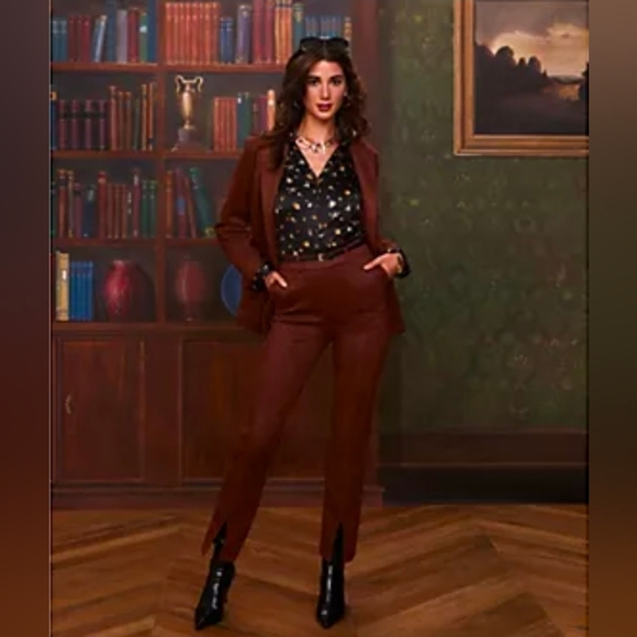 Isaac Mizrahi Live! Estate Stretch Faux Suede Blazer w/Lining Clove Large - Picture 4 of 4